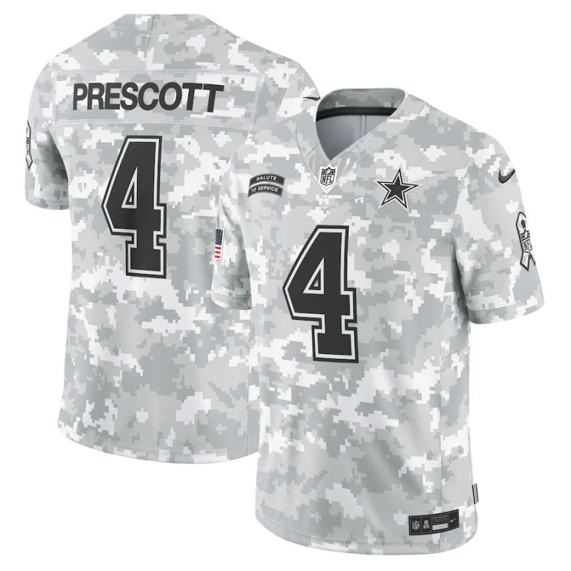 Men Dallas Cowboys 4 Prescott Nike Arctic Camo 2024 Salute to Service Limited NFL Jersey